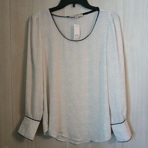Loft Women's Size XS Black Polka Dot White Long Sleeve Blouse Top